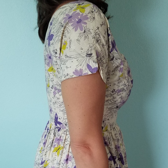 Cotton Butterfly Pattern Vintage Dress with Fitted - Picture 2 of 3